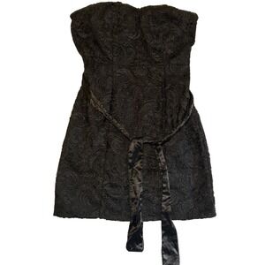 Esley Black Lace Strapless Cocktail Dress Sweetheart Neckline Satin Sash Large